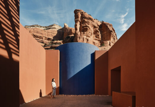 outdoor entrance to mii amo spa with blue wall